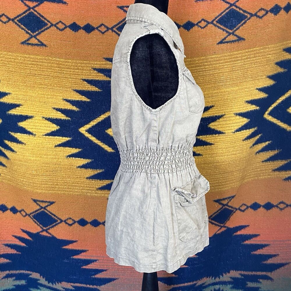 Y2k Yank 100% Linen Button Up Collared Blouse. Po… - image 6